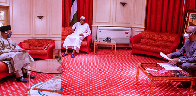 The Minister of Health, Dr. Osagie Ehanire, and the Director-General of the Nigeria Centre for Disease Control, Dr. Chikwe Ihekweazu, on Sunday, April 26th, 2020 met with President Muhammadu Buhari, at the Presidential Villa, Abuja.