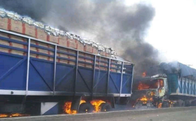 First trucks loaded with goods set ablaze by suspected IPOB members