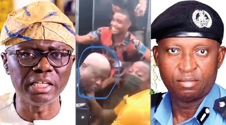 Lagos State Governor, Babajide Sanwo-Olu; scene of the incident and Lagos CP, Hakeem Odumosu